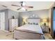 Bedroom with neutral walls, large window, ceiling fan, and furniture for a calming retreat at 112 Grand Canal Dr, Poinciana, FL 34759