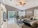 Comfortable living room with plush seating, bright windows, and seamless access to the screened lanai at 112 Grand Canal Dr, Poinciana, FL 34759