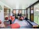 Bright sunroom featuring wicker furniture, large windows, and a view of the yard at 112 Grand Canal Dr, Poinciana, FL 34759
