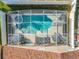 Aerial view of screened pool with hot tub and patio furniture perfect for outdoor relaxation at 207 Bailey Cir, Davenport, FL 33897
