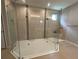 A large glass shower with dual shower heads and decorative tile accents, creating a luxurious bathroom experience at 2920 Agostino Ter, Kissimmee, FL 34746