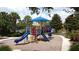 Community playground featuring colorful slides and climbing structures shaded by a blue canopy at 394 Orange Cosmos Blvd, Davenport, FL 33837
