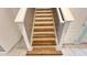 Staircase featuring carpeted steps and white railings, connecting the home's levels seamlessly at 6041 Broad Oak Dr, Davenport, FL 33837