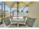 Covered patio features an umbrella over outdoor seating, and a view of the fenced yard at 7807 Turkey Oak Ln, Kissimmee, FL 34747