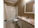 Cozy bathroom featuring shower over tub combination, granite vanity, and updated fixtures at 907 Pawstand Rd, Celebration, FL 34747