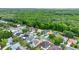 An aerial view captures a neighborhood with manicured lawns, a pool, and green spaces at 1050 Dees Dr, Oviedo, FL 32765