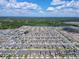 Aerial view showcasing a neighborhood with bodies of water, green spaces and many homes at 1181 Lone Palm Way, St Cloud, FL 34771