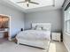 Spacious bedroom features a tray ceiling, neutral walls, and an attached doorway to the bathroom at 12313 Prairie Plantation Way, Orlando, FL 32824