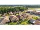 Aerial view of a neighborhood showcases mature landscaping and a peaceful pond at 1631 Nina Dr, Davenport, FL 33837