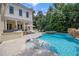 Backyard pool area featuring a built-in spa, tanning chairs, and an outdoor kitchen at 202 Acadia Ter, Kissimmee, FL 34747