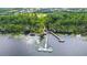 Beautiful aerial view of a lake and private boat docks at 3378 Sagebrush St, Harmony, FL 34773