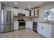 Kitchen featuring stainless steel appliances, white cabinetry, wood countertops, and backsplash and bright window at 453 E Jessup Ave, Longwood, FL 32750