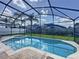 Inviting in-ground pool with screened enclosure, surrounded by lush backyard and privacy fence at 8019 Indian Creek Blvd, Kissimmee, FL 34747
