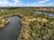 An aerial view showcasing the lush, green landscape and tranquil lake surrounding the property at 8601 Worldquest Blvd # B1/U3502, Orlando, FL 32821