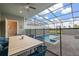 Covered patio includes an outdoor dining set overlooking a screened pool and backyard at 971 Paradise Dr, Davenport, FL 33897