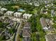 Community aerial showcasing residences, lush landscaping, green spaces, pool, and proximity to local amenities at 1211 Celebration Ave # 102, Celebration, FL 34747