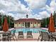 Beautiful community pool with lounge chairs and tables, perfect for relaxing and enjoying the outdoors at 204 Celebration Blvd, Celebration, FL 34747