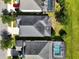 Birds eye view featuring the home's roof, screened in pool, and driveway at 3138 Dark Sky Dr, St Cloud, FL 34773