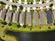 Overhead shot displays meticulously landscaped backyards along a serene pond, creating a relaxing outdoor oasis at 3428 Sagebrush St, St Cloud, FL 34773