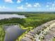 Picturesque aerial shot of homes nestled beside a serene lake and lush greenery, offering a tranquil living environment at 3428 Sagebrush St, St Cloud, FL 34773