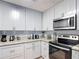 Clean kitchen with granite countertops and stainless steel appliances, next to breakfast nook at 521 Rena Dr, Davenport, FL 33897