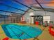 This outdoor living area boasts a screened-in pool, outdoor kitchen, and dining area for ultimate entertainment and relaxation at 550 Canary Island Cir, Davenport, FL 33837