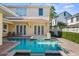 Backyard view featuring a private pool and spa area with a patio and well-maintained landscaping at 7550 Gathering Dr, Reunion, FL 34747