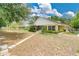 Spacious backyard featuring a well-maintained lawn, covered patio, and mature trees at 906 Elm Forest Dr, Minneola, FL 34715