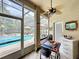Spacious screened pool enclosure with outdoor furniture, a ceiling fan, and a view of the private pool area at 1011 Dampierre Ct, Kissimmee, FL 34759