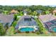Aerial view of screened pool with solar panels on roof at 1560 The Oaks Blvd, Kissimmee, FL 34746