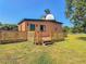 Exterior view of an observatory building with a wooden deck, green roof and telescope dome at 1850 Orangewood Ave, St Cloud, FL 34772