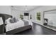 Spacious bedroom features dark wood floors, bright windows, and plush bedding for a comfortable and inviting atmosphere at 423 Arbor Cir, Celebration, FL 34747