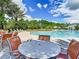 Outdoor pool with lounge seating and a table and chairs in the foreground at 1067 Plantation Ln, Davenport, FL 33896