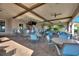 Covered outdoor bar and dining area with ample seating, ceiling fans, and TVs, perfect for relaxing and entertaining at 1082 Blackwolf Run Rd, Davenport, FL 33896