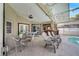 Inviting screened-in patio featuring an outdoor bar, lounge area and dining table at 149 Imperial Oak Ct, Davenport, FL 33896