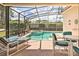 Inviting screened-in pool area with comfortable lounge chairs and seating, perfect for outdoor relaxation and entertaining at 214 Tupelo Cir, Davenport, FL 33897