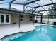 Inviting screened pool with a pristine deck and blue-tiled trim, perfect for relaxation and outdoor enjoyment at 2385 Andrews Valley Dr, Kissimmee, FL 34758