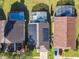 A neighborhood featuring homes with screened pools and solar panels, highlighting outdoor living and energy efficiency at 421 Bailey Cir, Davenport, FL 33897