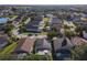 An aerial view featuring houses with screened pools and lakeside community amenities, emphasizing leisure and convenience at 421 Bailey Cir, Davenport, FL 33897
