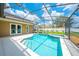 Sparkling screened pool with a heated spa and string lights for evening enjoyment and relaxing days at 4301 Mohawk Ct, St Cloud, FL 34772