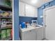 Laundry room featuring a washer, dryer, and storage shelves at 5210 Silver Thistle Ln, St Cloud, FL 34772