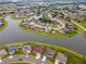 An aerial view of a lake community with houses with pools and well-kept lawns on a sunny day at 5418 Crepe Myrtle Cir, Kissimmee, FL 34758