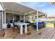 Enjoy outdoor living with a patio, dining area and comfortable seating on a wood deck at 106 Edgewater Dr, St Cloud, FL 34769