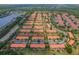 Wide aerial shot showcasing a community of colorful homes with well-kept streets and landscaping at 3015 Yellow Lantana Ln, Kissimmee, FL 34747