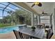 Outdoor patio with seating overlooking the pool and greenery at 7745 Comrow St, Kissimmee, FL 34747