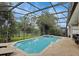 Screened-in pool area with a spa surrounded by lush tropical foliage and greenery at 7745 Comrow St, Kissimmee, FL 34747