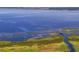 Aerial view of a community lake with a winding pathway/boardwalk and visible wetlands, landscaping and the lake at 1110 Terralago Way, Kissimmee, FL 34746