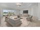 Well-decorated living room with modern furniture, sliding glass doors leading to a patio, and water view at 1110 Terralago Way, Kissimmee, FL 34746