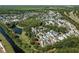 Aerial view of the house in a community with greenery, a canal, and other homes at 121 Longview Ave, Celebration, FL 34747