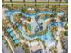 Aerial view of community lazy river with bridges and waterslides at 2605 Scrapbook St, Kissimmee, FL 34746